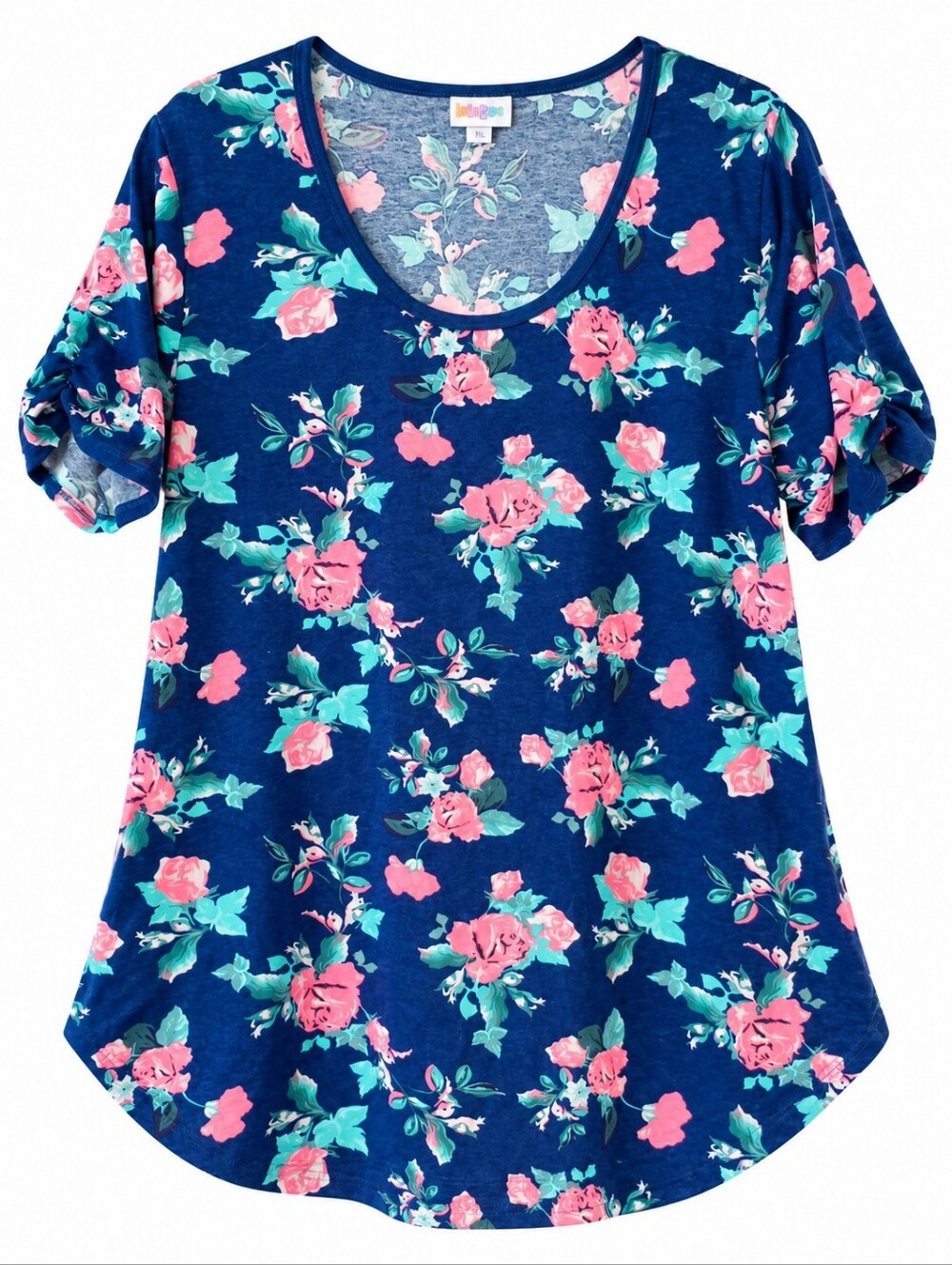 LuLaRoe Navy Blue Pink Floral Morgan Short Sleeve Scoop Neckline Size XL